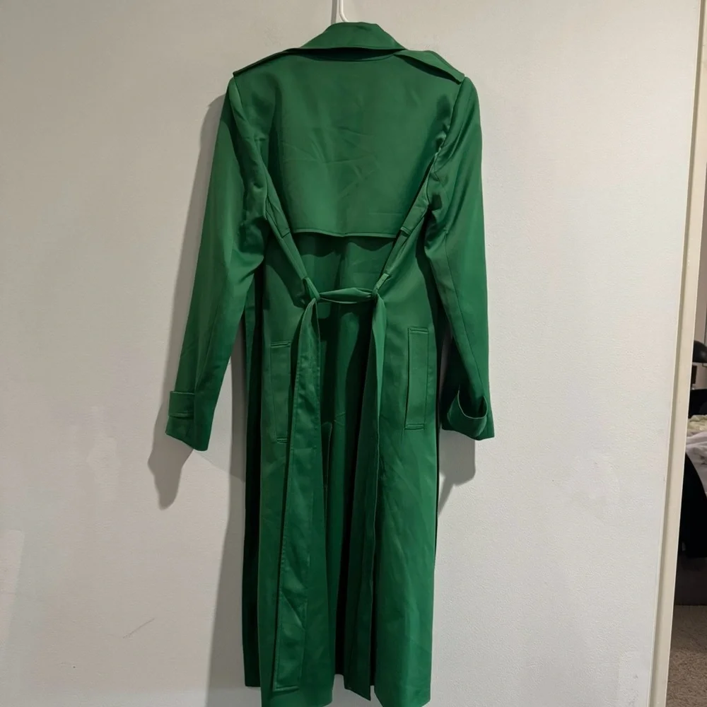 Amaryllis Green Cascade Open Front Belted Jacket Trench Coat NWT Small - Picture 2 of 3